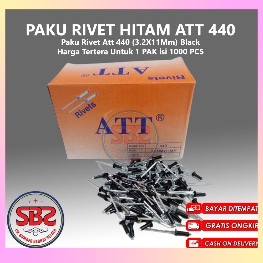 ATT Paku Rivet 435, 440 dan 550 HITAM 1 Box Isi 1000pcs HITAM - Paku Rivet Hitam / Black