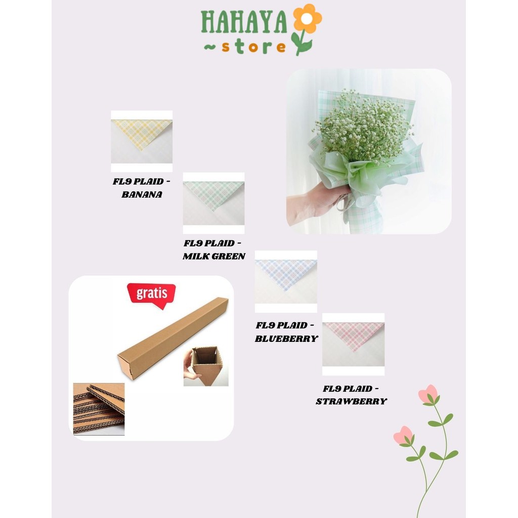 

HAHAYA - (5 LEMBAR) - FL9 PLAID Kertas Bunga Buket Motif Kotak Modern Florist Cellophane