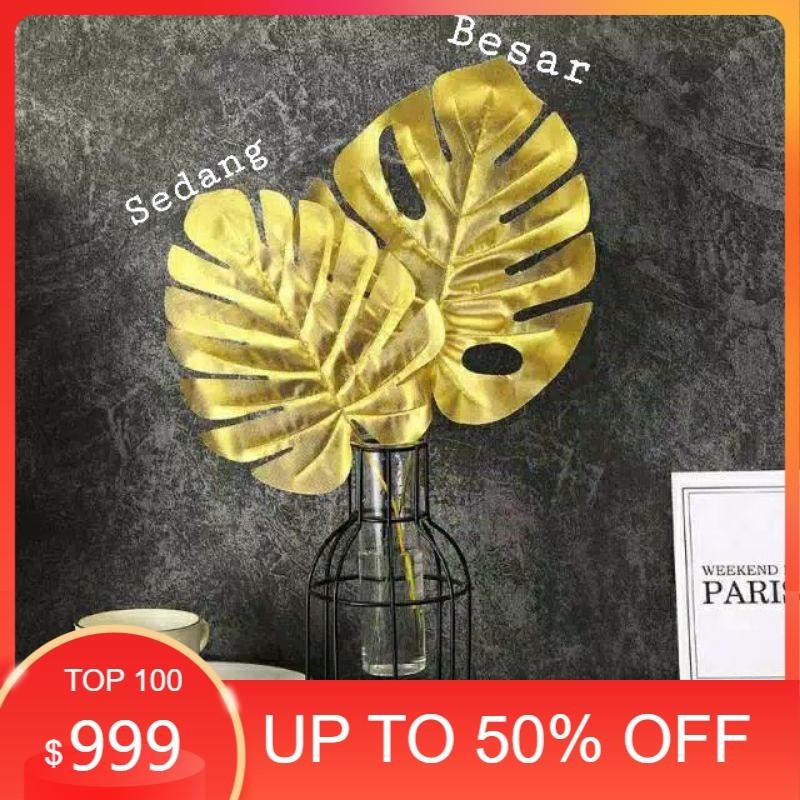 DAUN SINGLE MONSTERA GOLD / DAUN PENYU EMAS / DAUN ARTIFICIAL / PLASTIK
