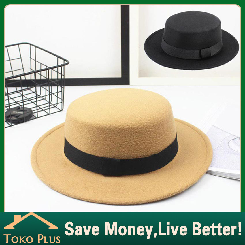 Topi Fedora Pork Pie Hat Flat Topi Bulat Pork Pie Topi Keren Cocok Dipake Pria Dan Wanita