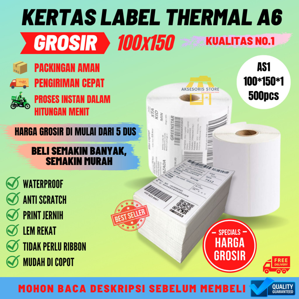 

[PROMO DISKON 50%] GROSIR KERTAS THERMAL LABEL STICKER 350PCS 500PCS UKURAN A6 100X150 [PALING MURAH BISA COD]