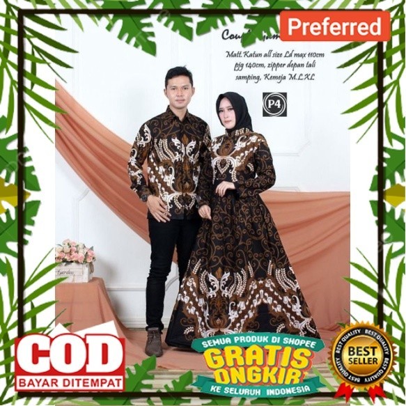 Baju Batik Couple Pasangan Dewasa Modern| Gamis Batik Wanita Dewasa| Baju Batik Gamis Jumbo Lengan P