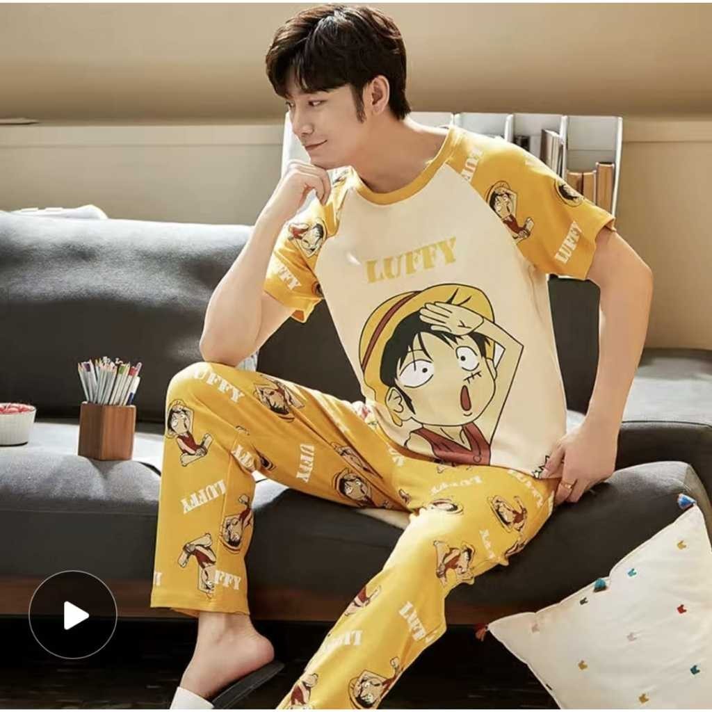 Baju tidur piyama cowok cp bahan kaos import lengan pendek celana panjang SETELAN SETCEL ONESET SET 