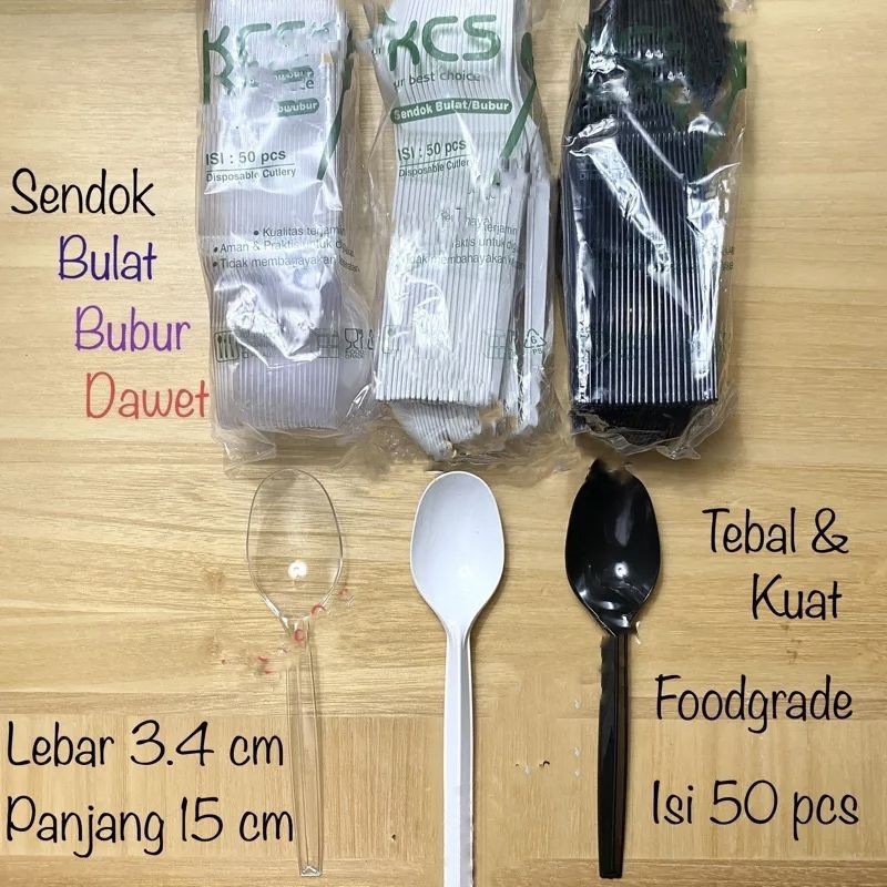 Sendok Bulat Plastik KCS Isi 50pc/sendok bubur plastik KCS/sendok dawet Plastik KCS