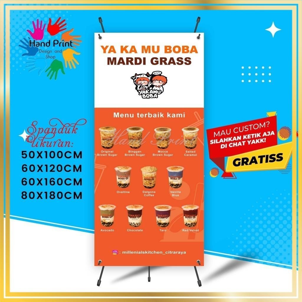 SPANDUK BANNER Jualan Yakamu Boba Es Boba MMT Spanduk Custom 60x160