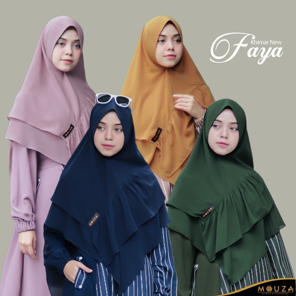 Mouza-Khimar New Faya Army-Navy-Dusty Pink-Latte-Lime-Black-Grey Cerutty Premium Hijab Wanita Muslim