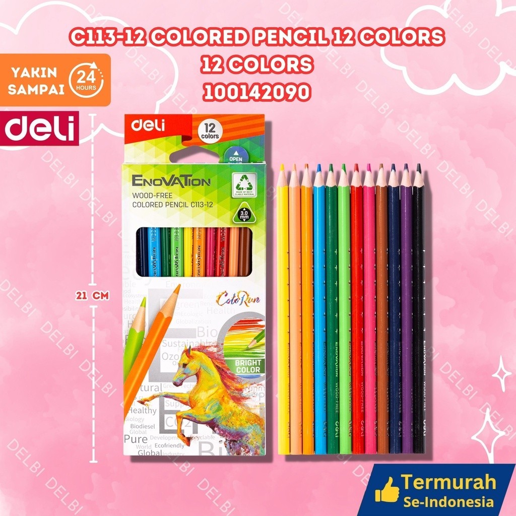 

Deli Pensil Warna / Colored Pensil 12 18 Warna Sangat Terang EC113 C113-12 Colored Pencil 12 Colors 12 Colors