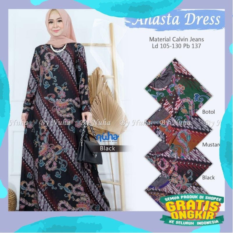 GAMIS CALVIN JEANS MOTIF BATIK ORI SOLO JUMBO LD 105-130 FIT L/XL - XXXL GAMIS MUSLIM MOTIF BATIK BA