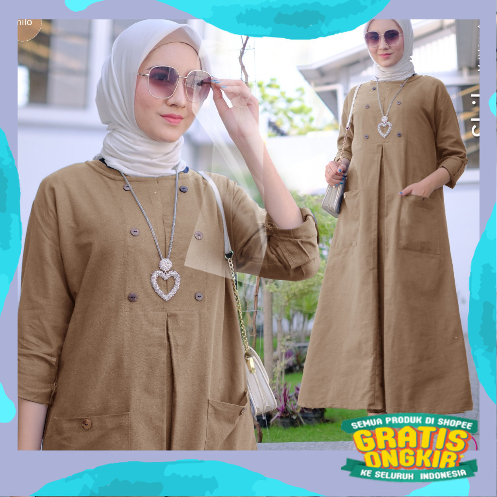 GAMIS MIDI POLOS SHILA ORIGINAL  LINEN PREMIUM/pink fanta