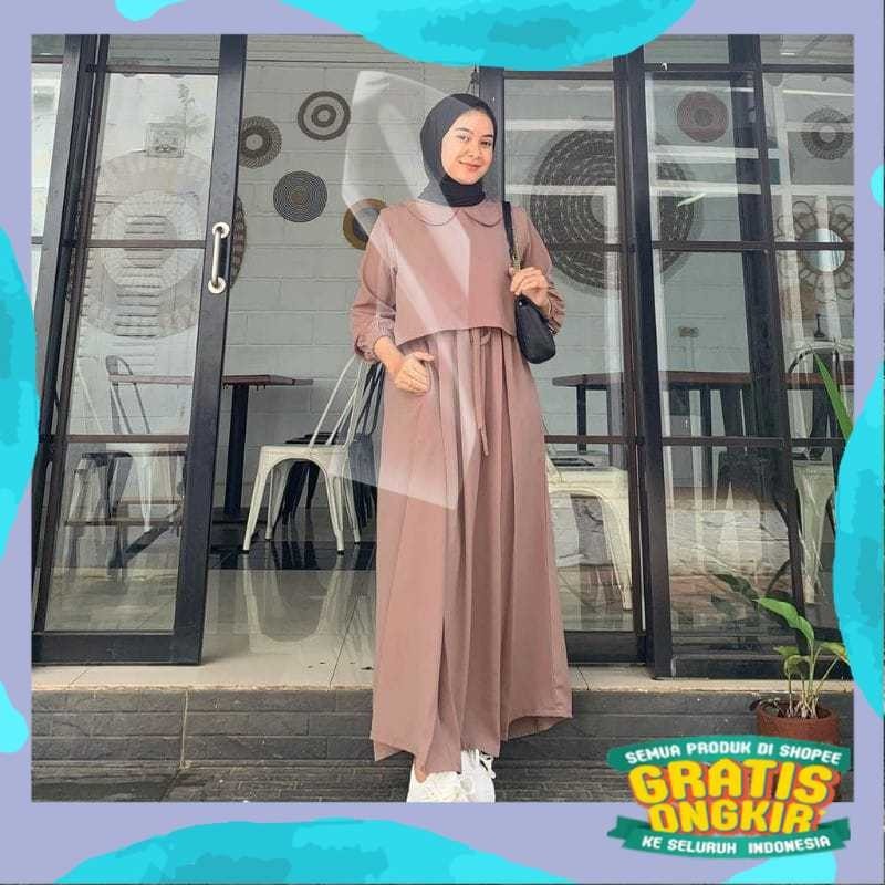 Zafina dress crinkle airflow size M XL gamis kondangan/pink fanta