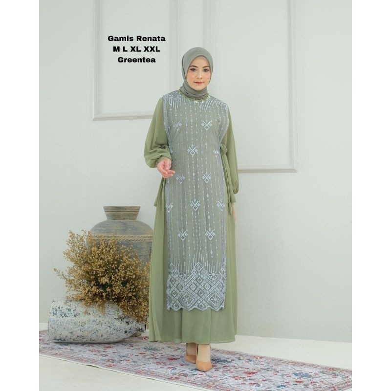 GAMIS RENATA DRESS BROKAT TILE CERUTY PREMIUM / GAMIS PESTA DAN KONDANGAN / DRESS PESTA TERBARU / BA