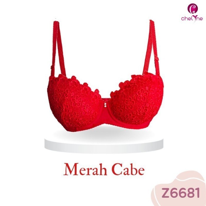 Chelyne BH Brukat Z6681 Half cup -  Push Up Bra Dengan Kawat Penyangga - Merah Cabe, 34