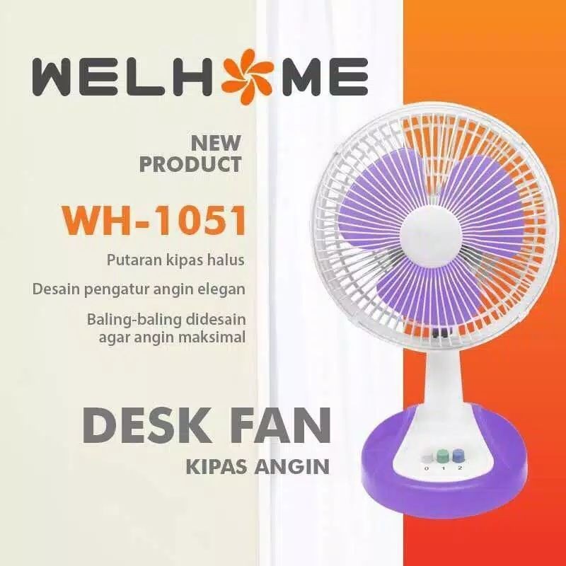 Kipas Angin Meja 10 Inch WH 1051 Welhome Wall Desk Fan Dinding Gantung Tembok Inci Kecil 25 cm