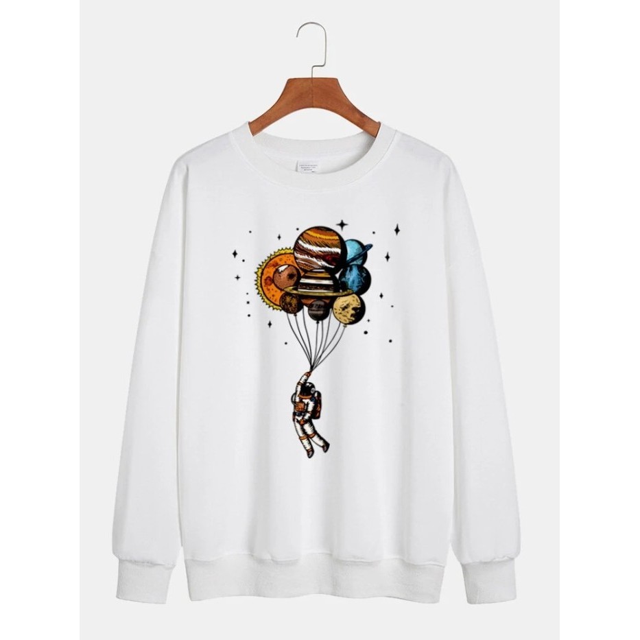 Crewneck Sweater Astro Planet bisa di pakai pria dan wanita - Putih, M