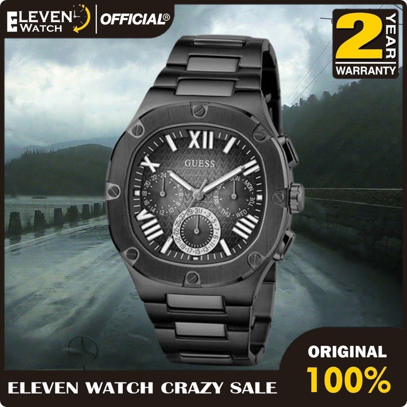 [Promo] Jam Tangan Pria Guess GW0572G3 Headline Black Multi-function Stainless Steel Strap  Garansi 
