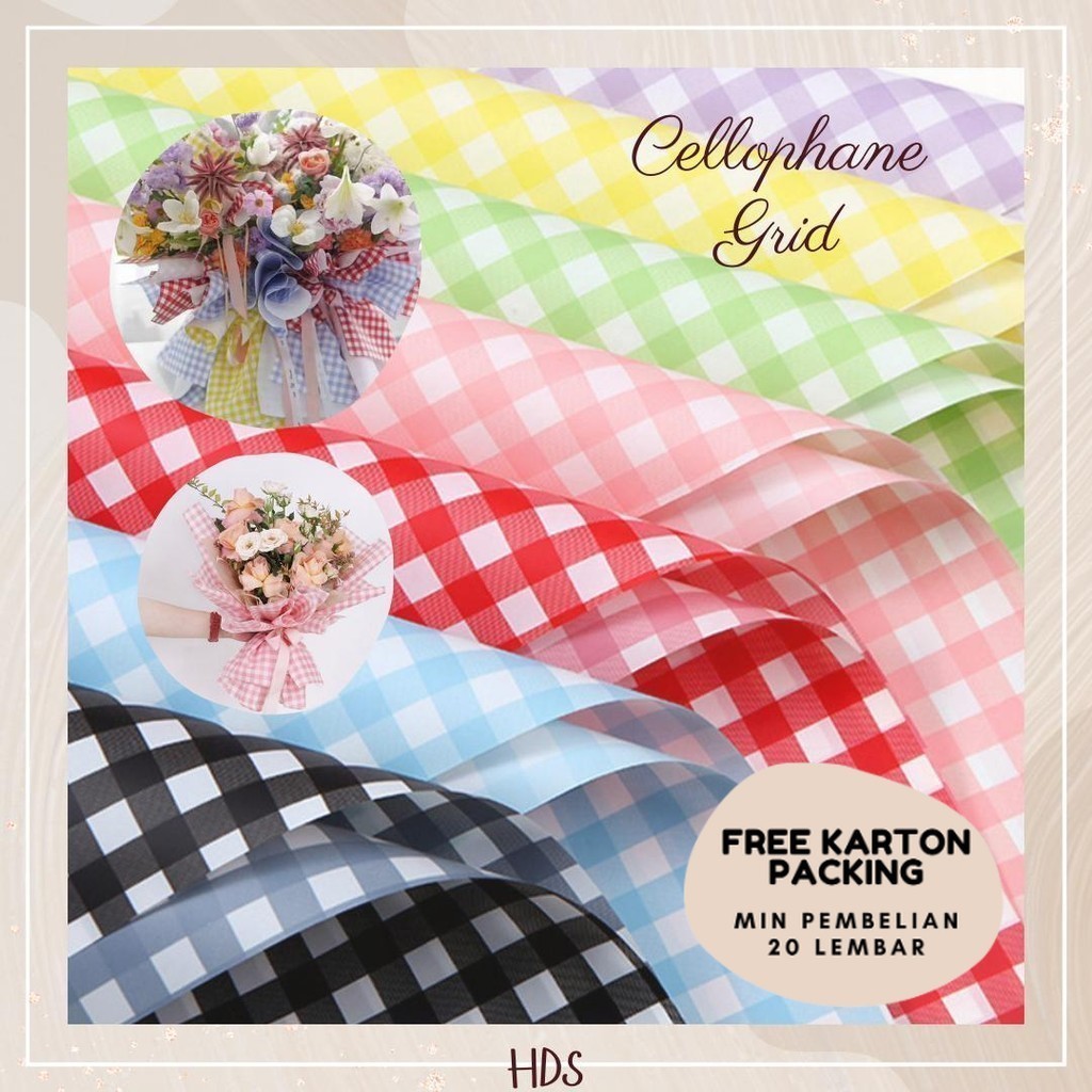 

[5 LEMBAR] KERTAS CELLOPHANE KOTAK GRID FLOWER WRAPPING FLORIST BUKET BUNGA KERTAS BUKET