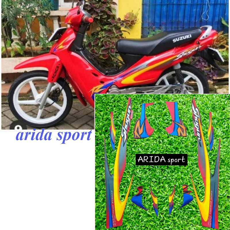 Striping stiker Suzuki Shogun R 110 merah tahun 2000 2001 motif original