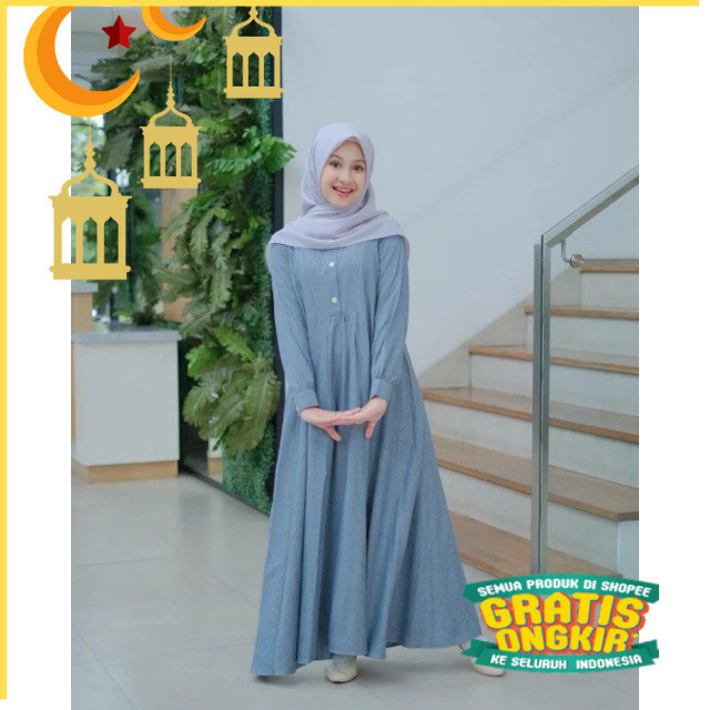 Gamis Remaja Perempuan Gamis Alika Dress Baju Kekinian Anak Tanggung Terbaru 2023/ Coklat abu grey s