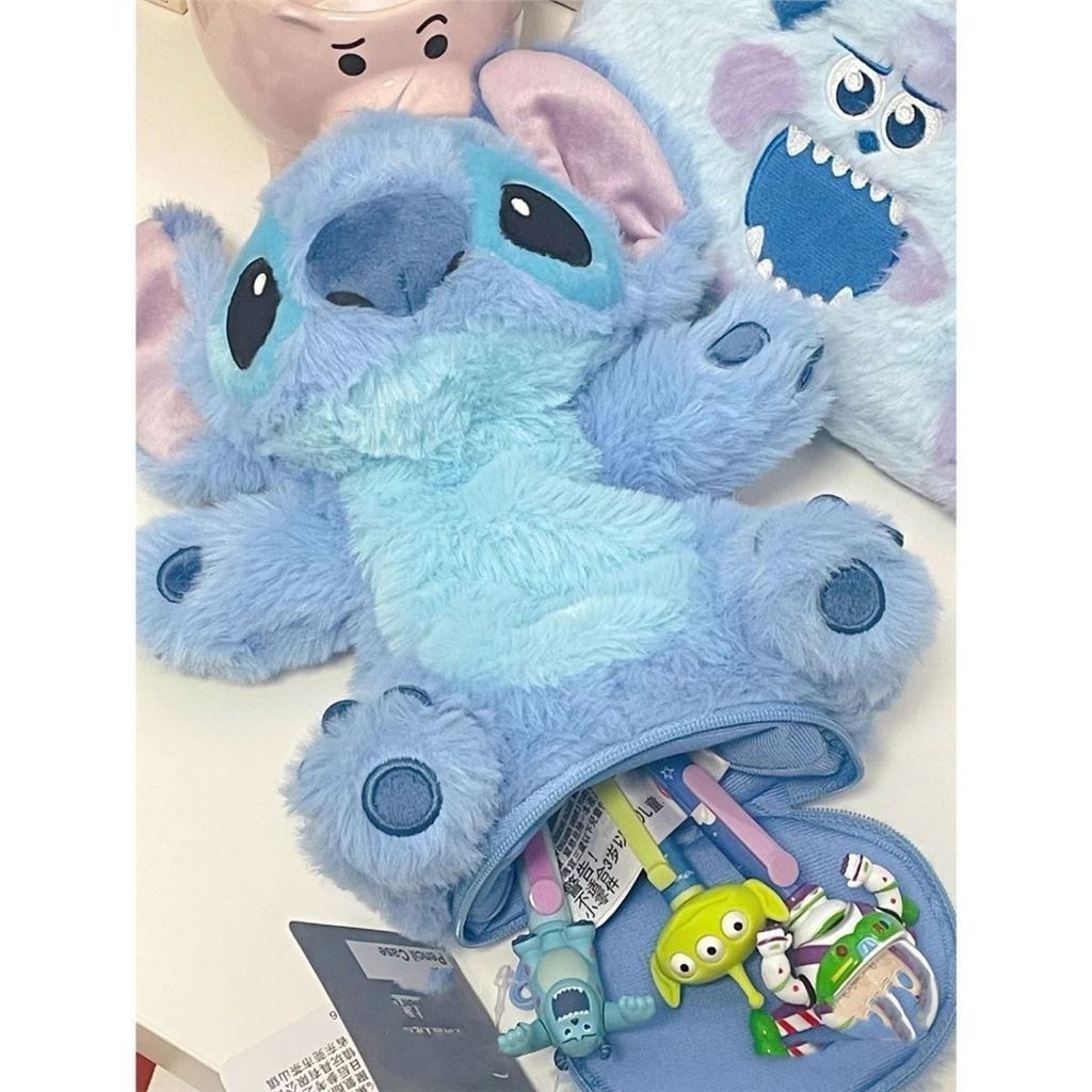 

Japanese Cute Cartoon Stitch Plush Doll Pen Bag Stationery Box Large Capacity Pen Holder