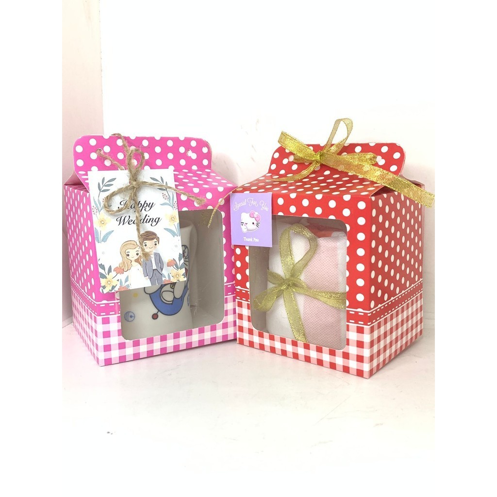 

5 PCS SOUVENIR BOX POLKADOT MIKA 11X10X12 CM TENTENG