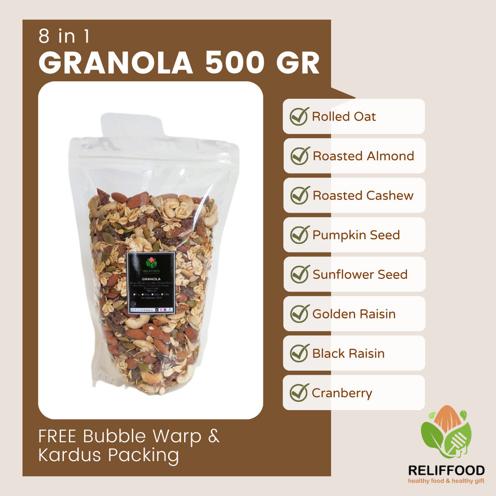 

GRANOLA 500 GRAM PREMIUM - OATMEAL SEREAL SARAPAN SEHAT PRAKTIS 8 IN 1