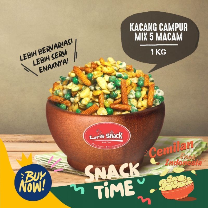 

Special Diskon Kacang Campur Mix 5 Macam Gurih Renyah Kiloan Curah 1000gr