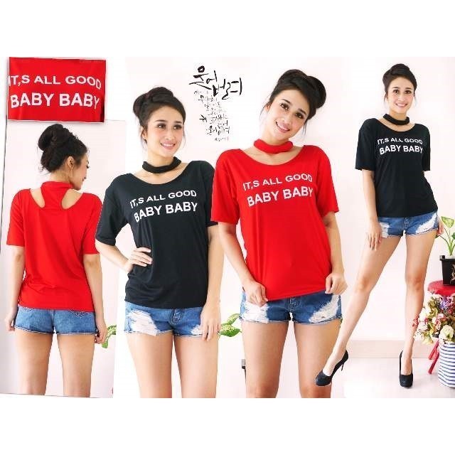 Baju Baby blus OX Blouse Wanita Spandek Merah/Hitam Kekinian