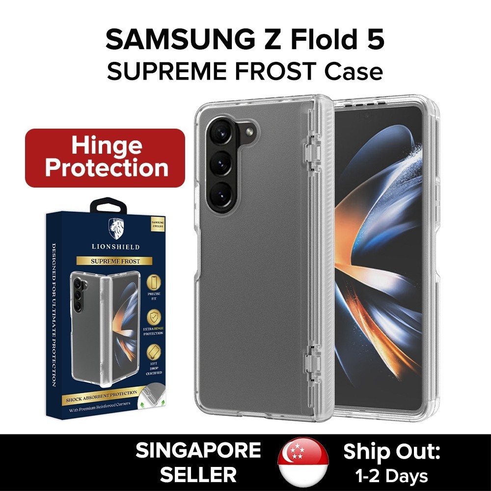 ▦ (SG) LionShield Samsung Z Fold 5 With Hinge Protection Case Supreme Frost Phone Casing - Matte Cle