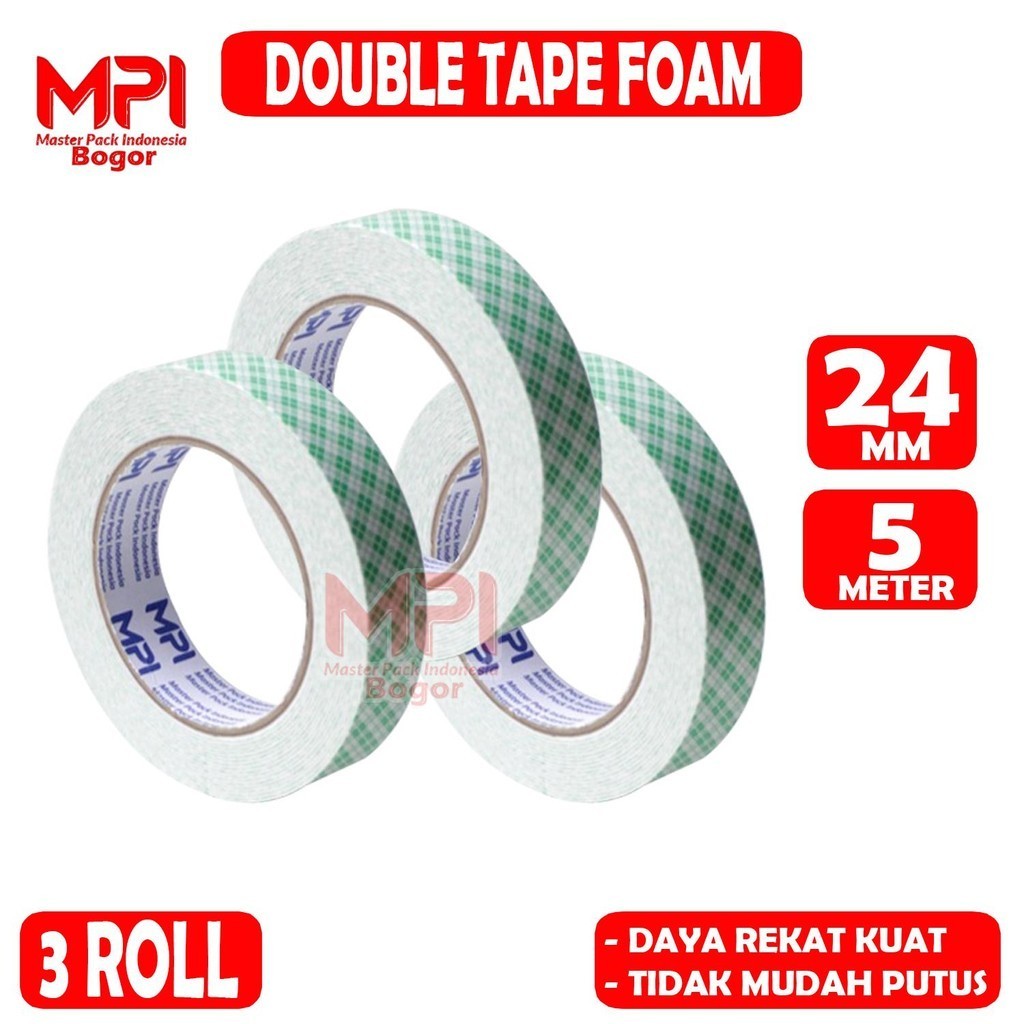 

3 PCS - Double Tape Foam Batik Busa Putih MPI 24 mm x 5 Meter - Master Pack Indonesia Bogor