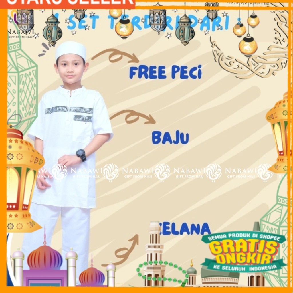 Baju Koko Manasik Haji Anak Laki Laki Setelan Baju Koko Pakistan Putih/ Pink Dusty Fanta Merah muda
