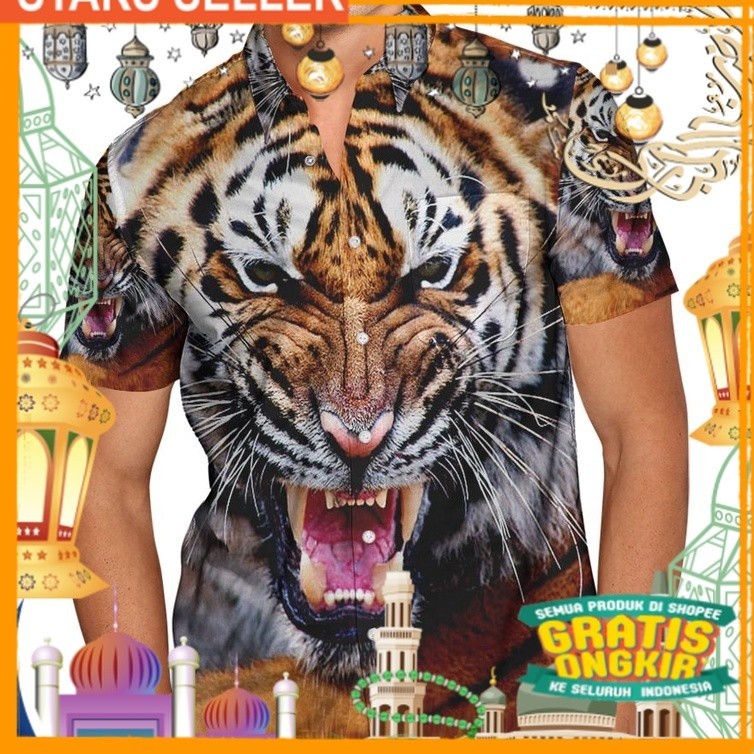 Kemeja Harimau / Kemeja Gambar Motif Harimau / Kemeja Tiger Harimau / Kemeja Motif Binatang Harimau/