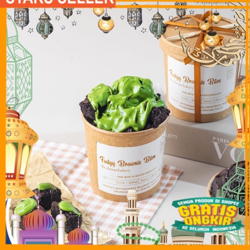 

Fudgy Brownis Bites With Sauce Matcha Premium. Paperbowl Uk 12oz/ King J Snack