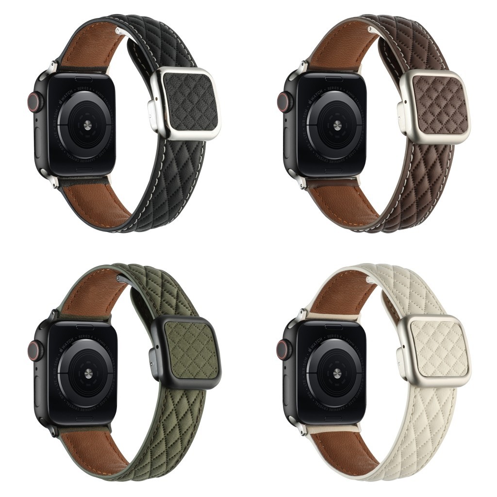 Square Buckle Diamond Grid Design Bracelet Suitable for The Series Ultra Iwatch 1/2/3/4/5/SE/6/7/8/9 with 38mm 40mm 41mm 42mm 44mm 45mm 49mm Exquisite Leather Strap