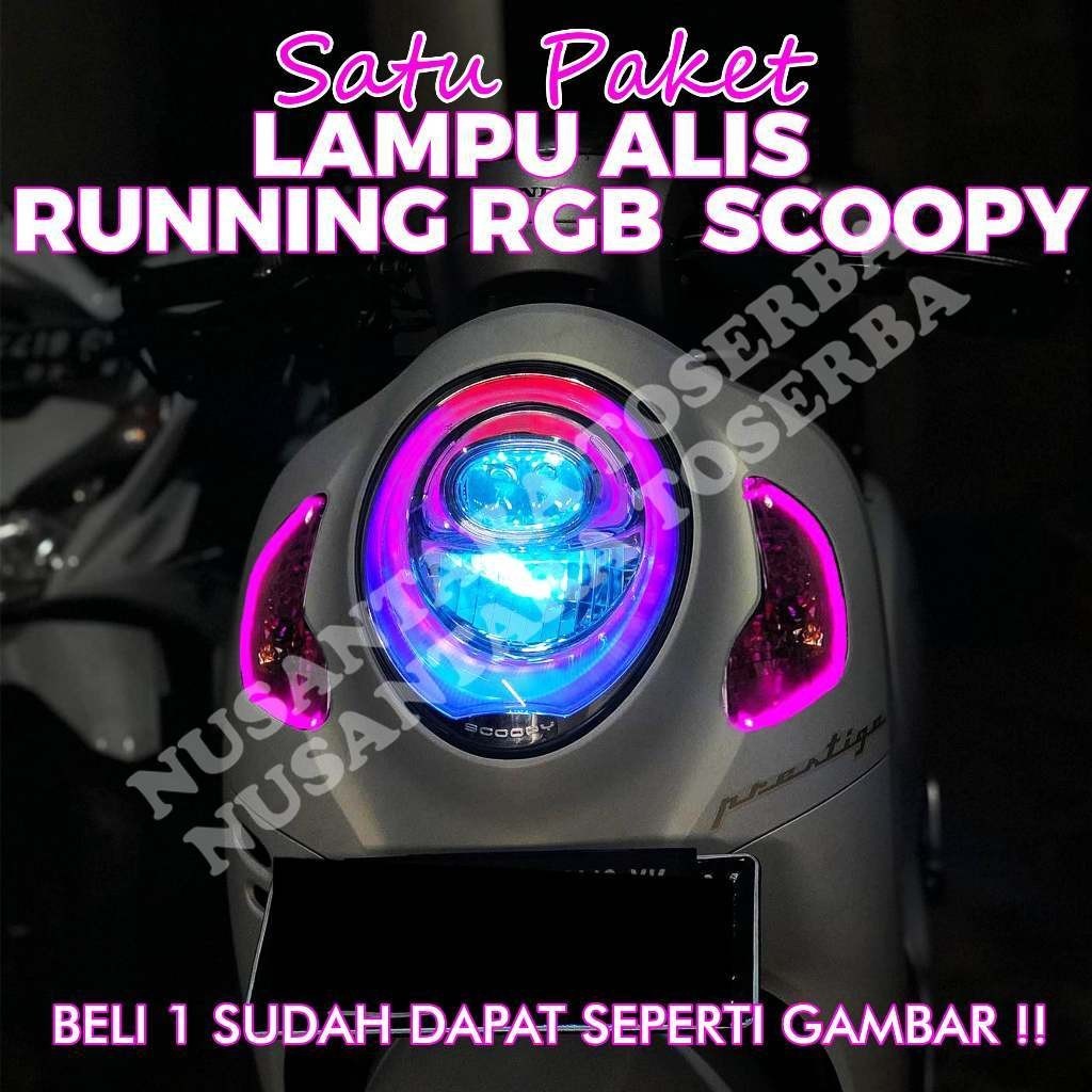 satu paket lampu alis scoopy running rgb gratis devil eye / lampu alis rgb  scoopy gratis alis sein 