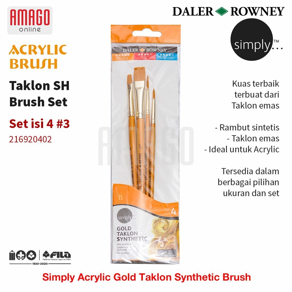 

DALER-ROWNEY Simply Acrylic Gold Taklon Brush Set 4 pcs #3 - 216920402