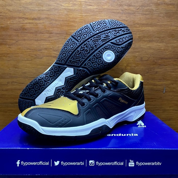 Sepatu Badminton FLYPOWER Kalasan 04 Neo Black Gold Original -MNB24