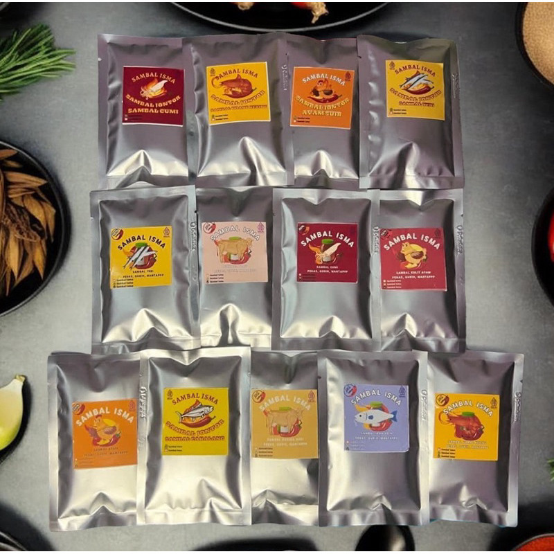 

Sambal Sachet Sekali Makan 20 gr Cumi Tongkol Teri Ayam Paru Ikan Asin Udang