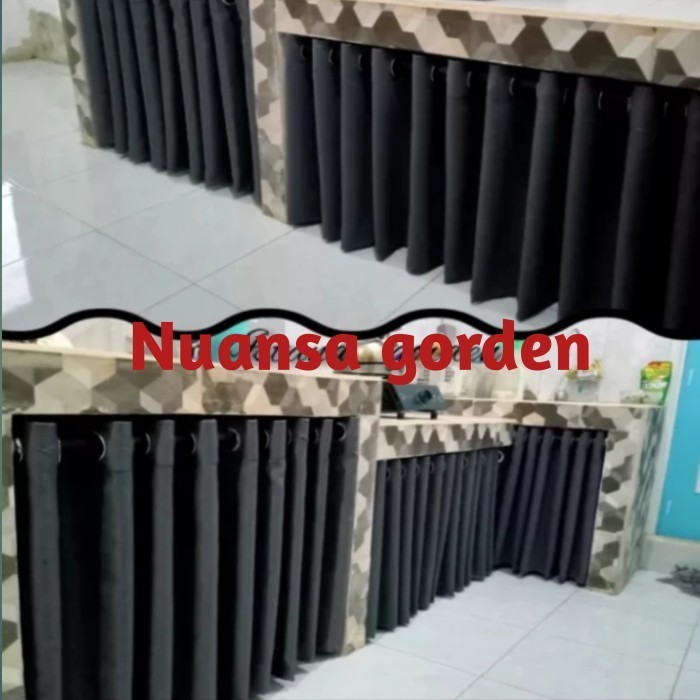gorden kolong dapur blackout polos/ tirai bawah meja kompor - Hitam, L280cm x T70cm