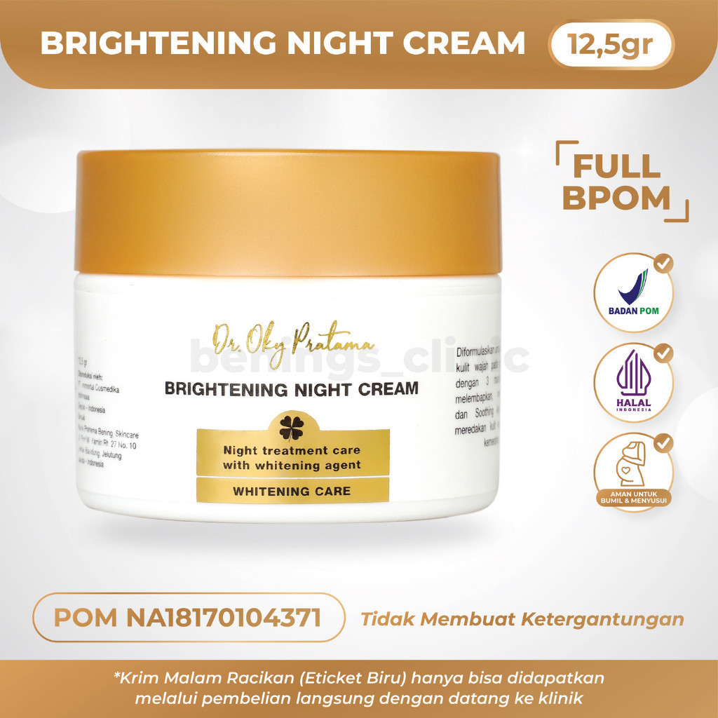 Brightening Night Cream Bening Skincare Cream Malam Pencerah dan Glowing Benings Clinic