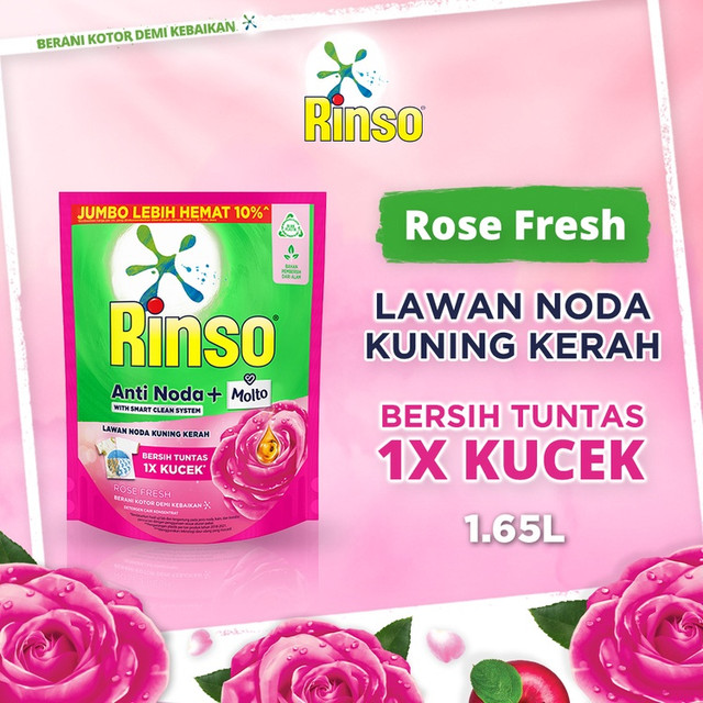 Beli 3 Rinso Capsule Sakura + 2 Rinso Anti Noda Rose Fresh 1.65L FREE Scarf Limited Design Rinso x Massicot Festive 2024
