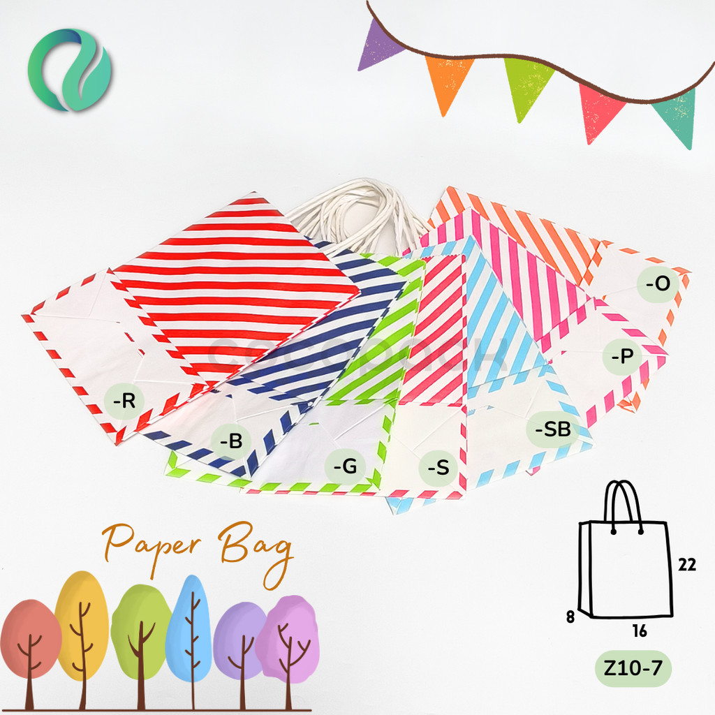 

(6 PCS) Paper Bag Motif Stripped Gift Souvenir Tas Kado Goodie Bag 16x8x22cm
