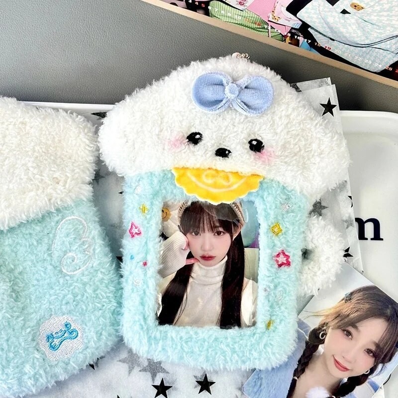 

Ins Cute Cup Puppy Plush Kpop Album Card Holder Bus Card Bank ID Card Protective Display Sleeves Students Bag Pendant Gift
