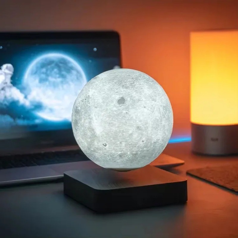 Levitating Moon Nightlight Light Creative Desktop 360 Degree Automatic Rotate 3D Printed LED Lamp Ho