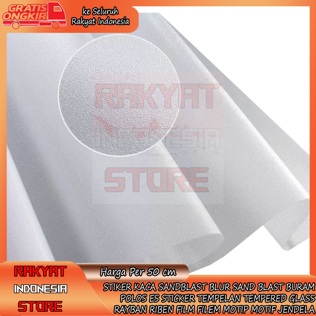 Stiker Kaca Buram Per 50cm Sandblast Polos Setiker Motif Blur Rumah Kantor Sand Blast Es Sticker Tem