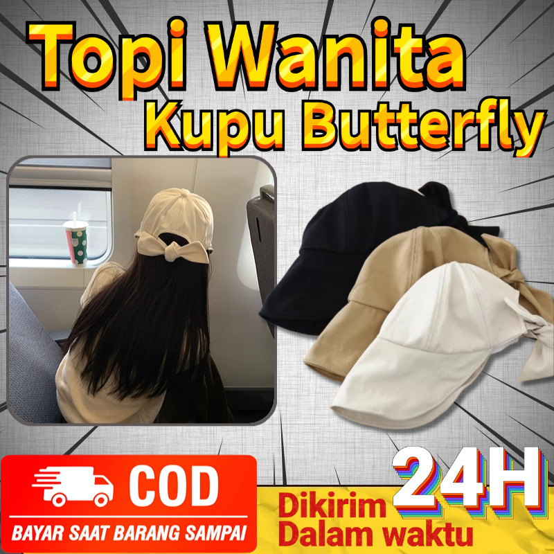 Bisa COD Topi wanita korea style hijab lucu cornice besar topi bucket wanita tali murah topi pantai 