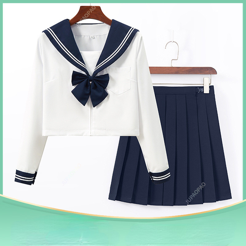 Japanese School Uniform Suit Sailor JK S-2XL Basic Cartoon Girl Navy Sailor Uniform Black Sets Navy 