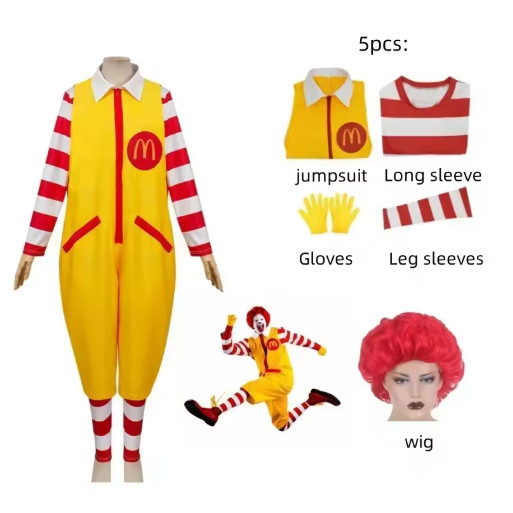 Adult Yellow Halloween Costume Halloween Costume Retro Ronald McDonald Costume Masquerade Party Clow
