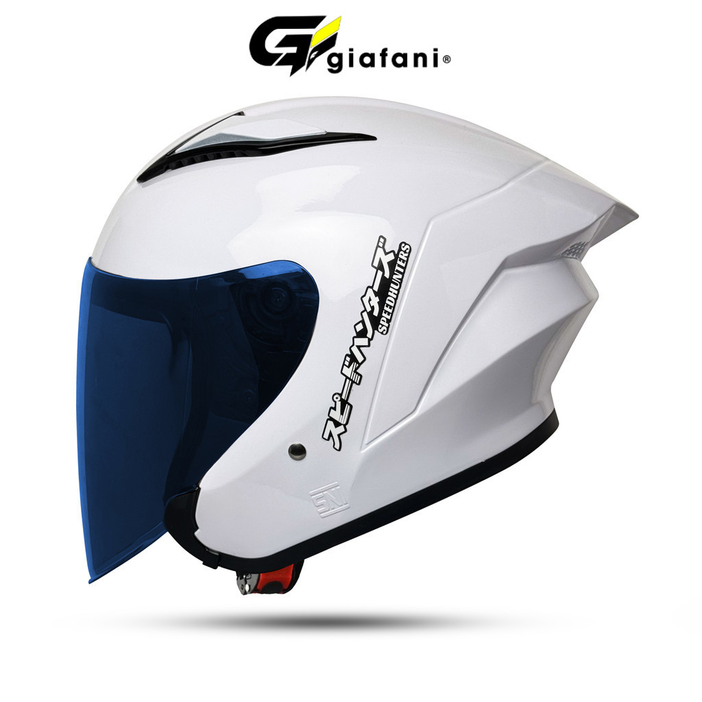 Helm Half Face | MJM Batman Putih Kaca Iridium Blue / Silver SNI [GIAFANI]