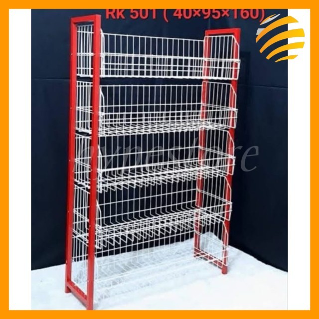 RAK KERANJANG JAJAN SUSUN 5 SUPER JUMBO+RODA/RAK CHIKI/RAK SNACK/RAK MINIMARKET/RAK SERBAGUNA