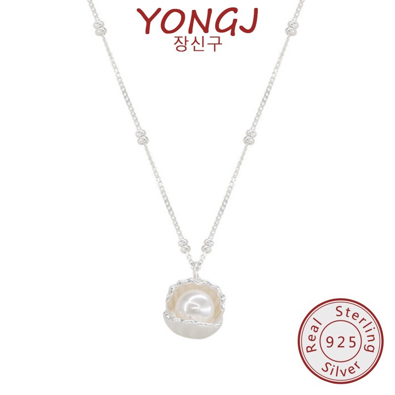 YONGJ Kalung Cangkang Perak S925 Mutiara 6mm Wanita Kelas Atas